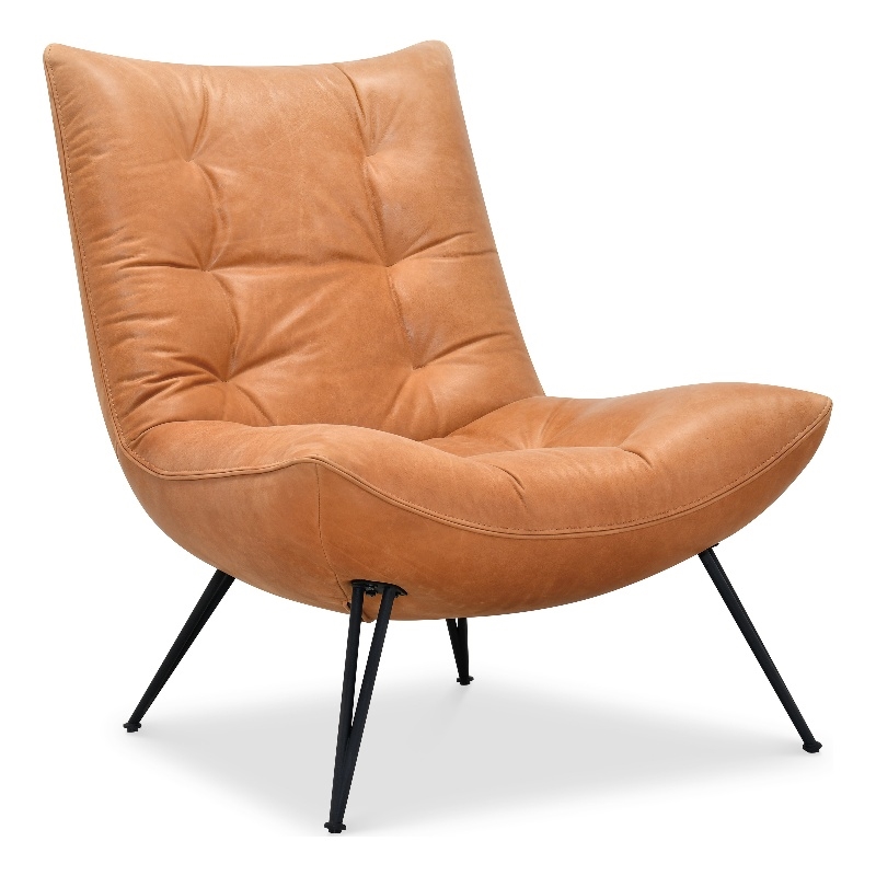 Bowery Hill Tufted Armless Accent Chair in Genuine Brown Leather