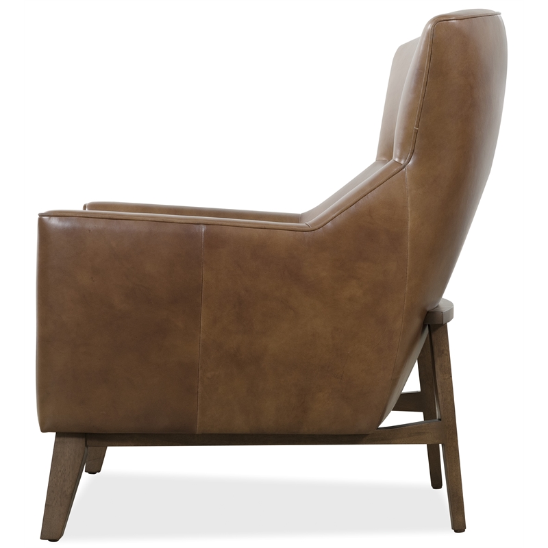 Bowery Hill Bustle-Back Stationary Club Chair in Brown Leather