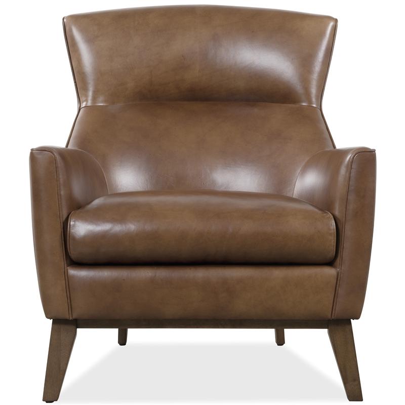 Bowery Hill Bustle-Back Stationary Club Chair in Brown Leather