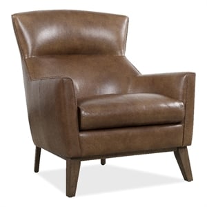 Bowery Hill Bustle-Back Stationary Club Chair in Brown Leather