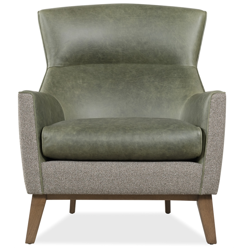 Bowery Hill Two-Tone Stationary Club Chair in Moss Green Leather