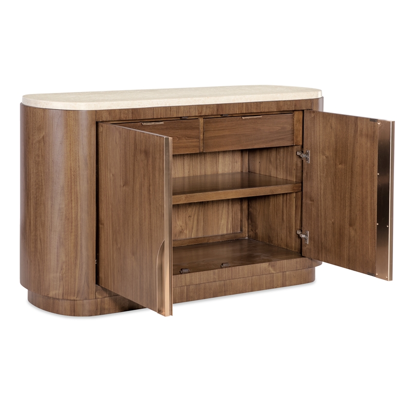 Bowery Hill Server with Honed Marble Top in Medium Wood Finish