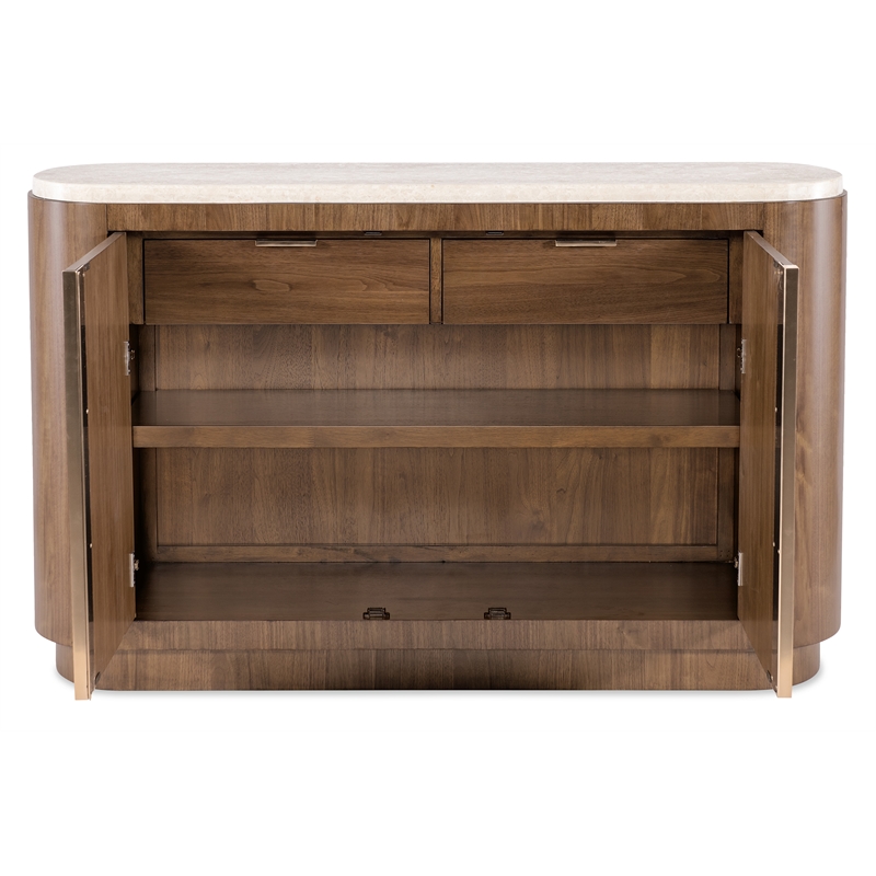 Bowery Hill Server with Honed Marble Top in Medium Wood Finish