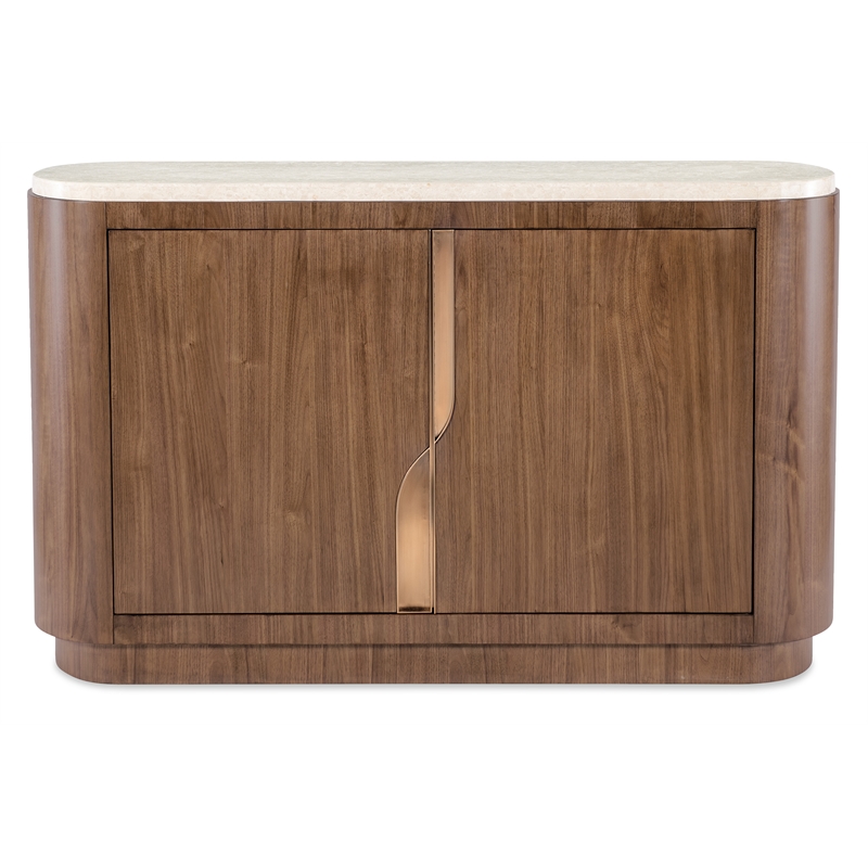 Bowery Hill Server with Honed Marble Top in Medium Wood Finish