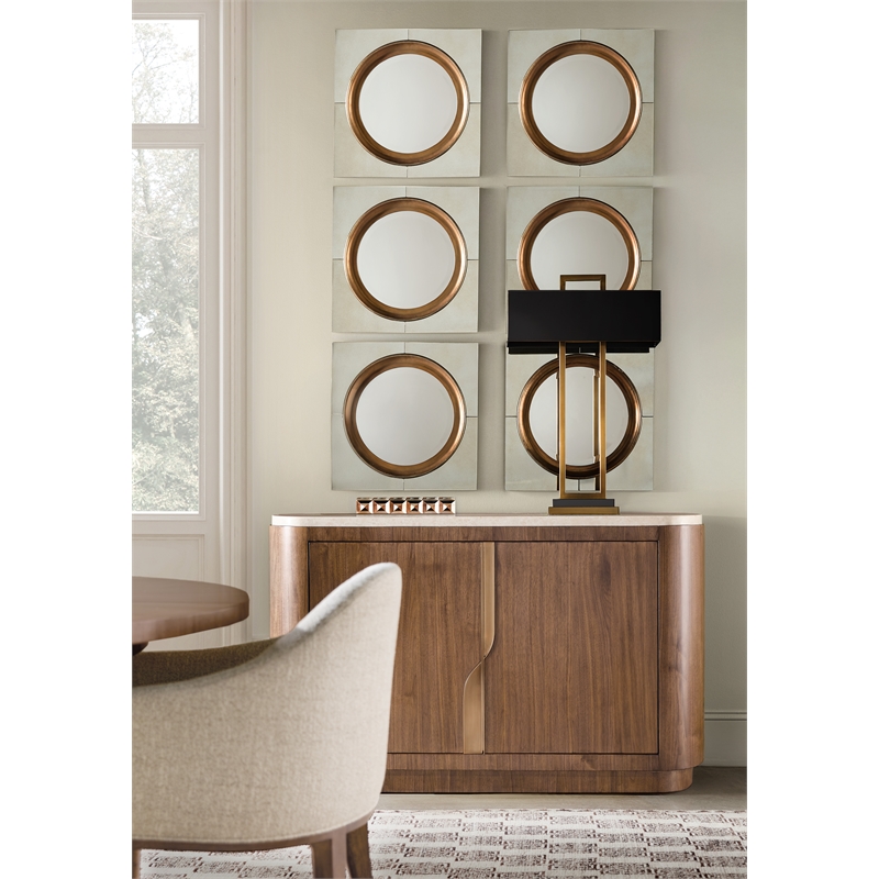 Bowery Hill Server with Honed Marble Top in Medium Wood Finish