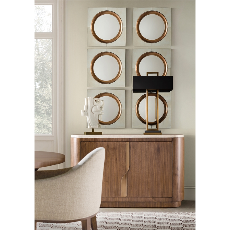 Bowery Hill Server with Honed Marble Top in Medium Wood Finish