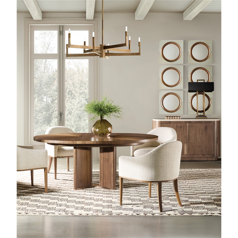 Bowery Hill Server with Honed Marble Top in Medium Wood Finish