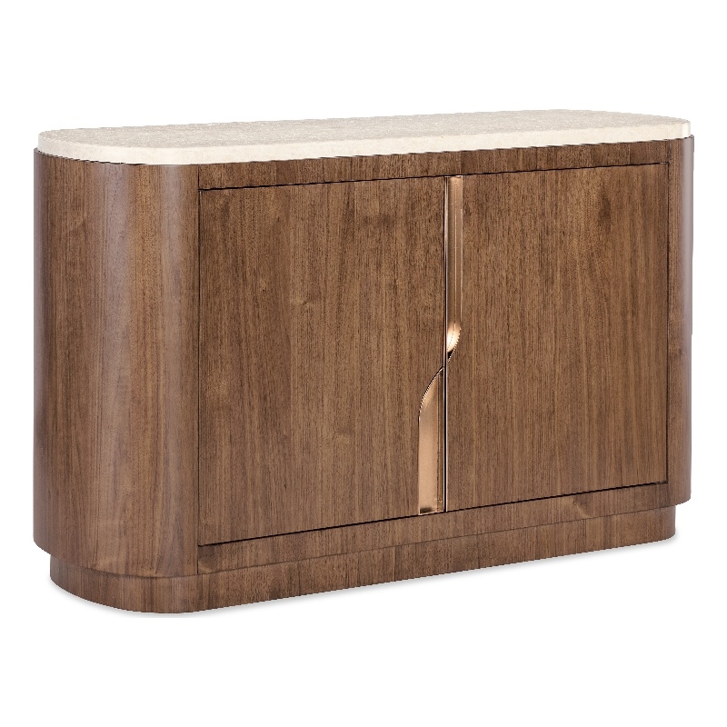 Bowery Hill Server with Honed Marble Top in Medium Wood Finish