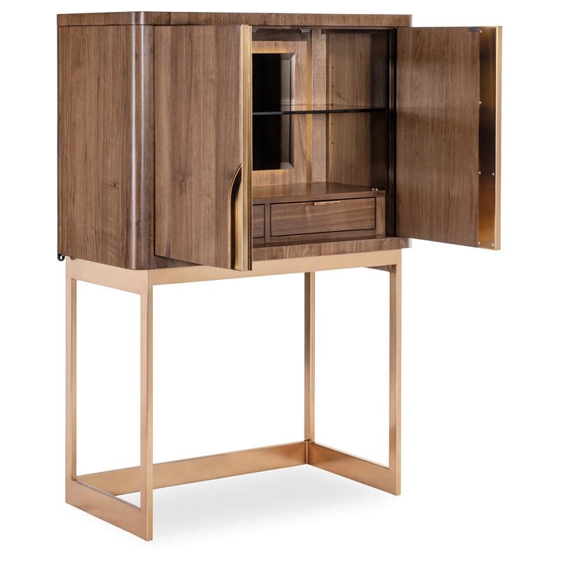 Bowery Hill Bar Cabinet on Metal Stand in Medium Wood Finish