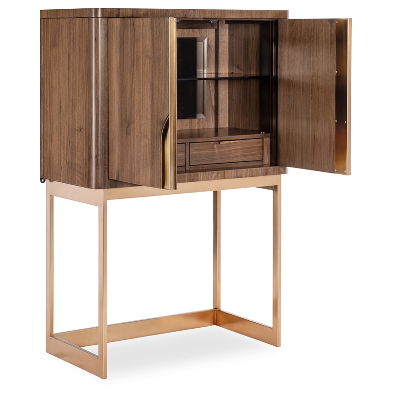 Bowery Hill Bar Cabinet on Metal Stand in Medium Wood Finish