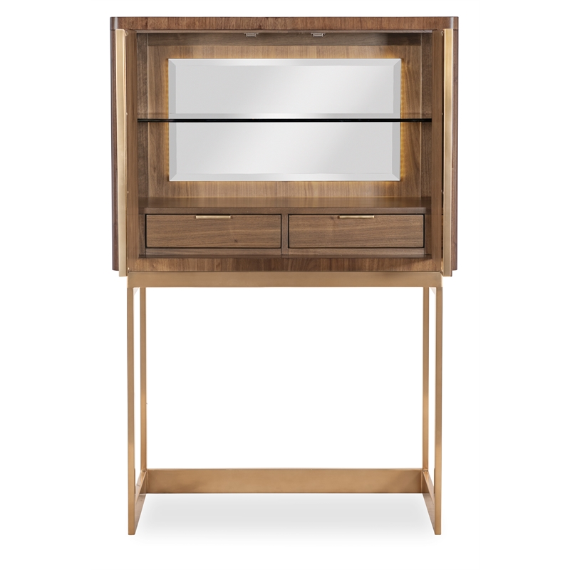Bowery Hill Bar Cabinet on Metal Stand in Medium Wood Finish