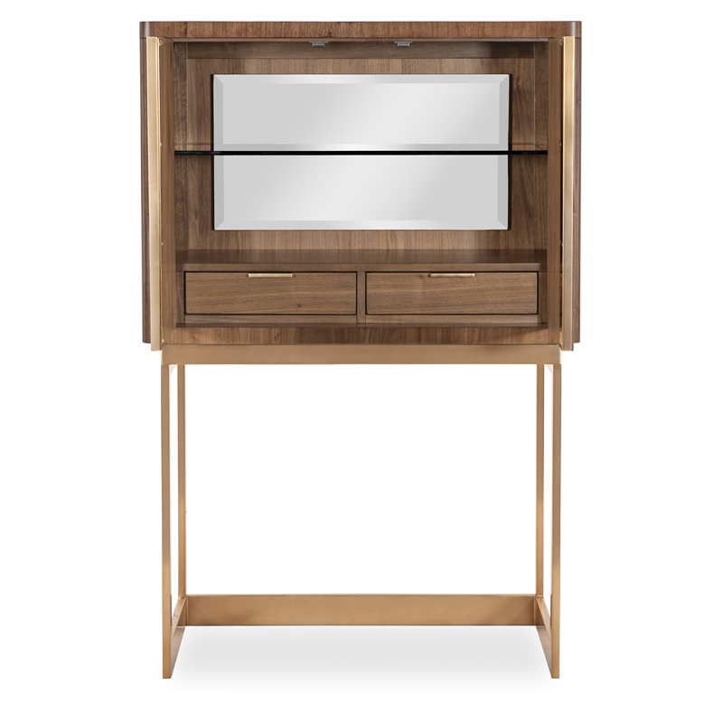 Bowery Hill Bar Cabinet on Metal Stand in Medium Wood Finish