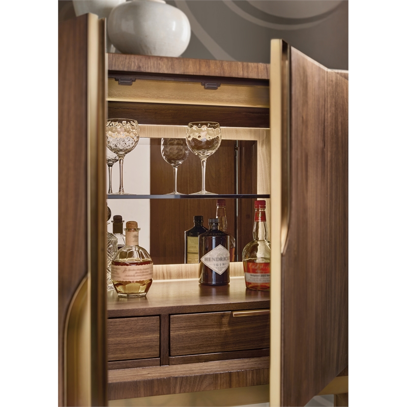 Bowery Hill Bar Cabinet on Metal Stand in Medium Wood Finish