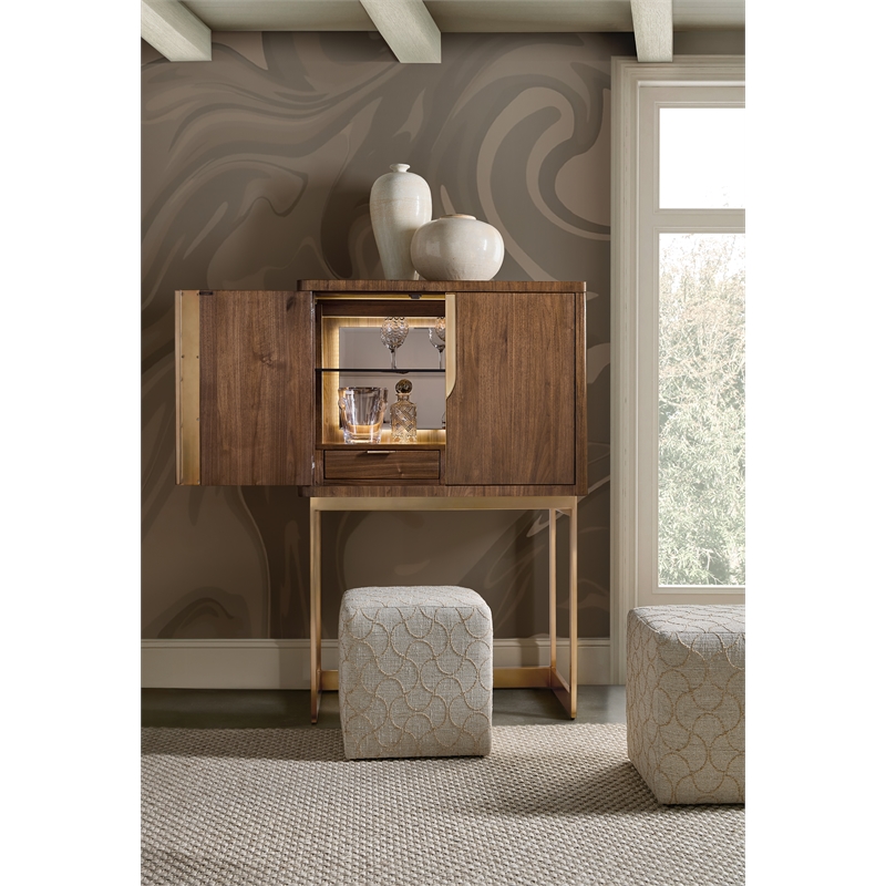 Bowery Hill Bar Cabinet on Metal Stand in Medium Wood Finish
