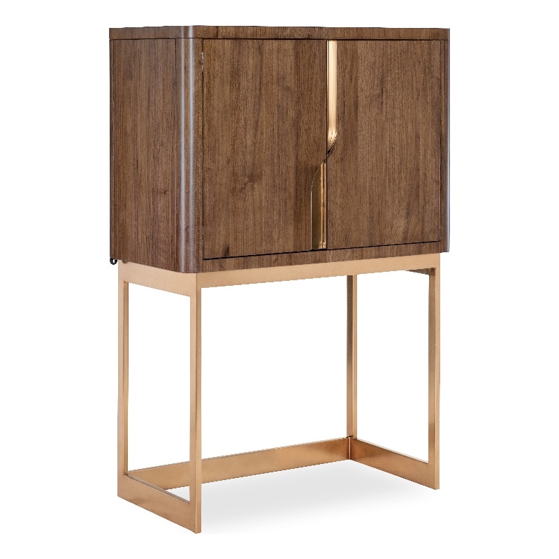 Bowery Hill Bar Cabinet on Metal Stand in Medium Wood Finish