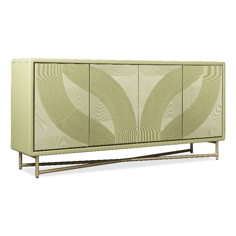 Bowery Hill Carved 4-Door Credenza with Gold Base in Green Finish