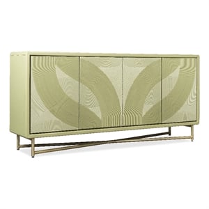 Bowery Hill Carved 4-Door Credenza with Gold Base in Green Finish