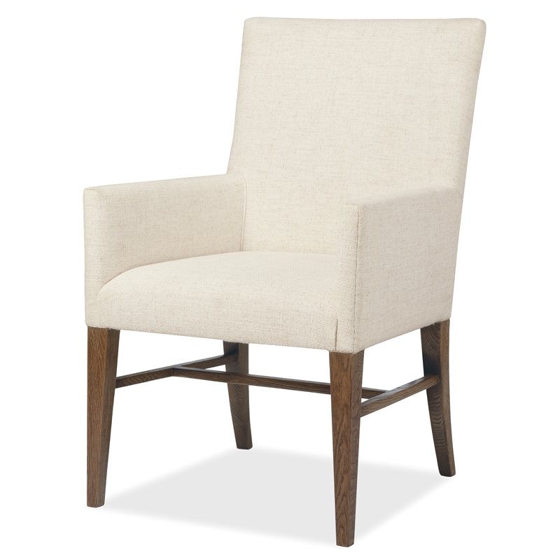 Bowery Hill Upholstered Arm Chair in Beige with Rustic Wood Frame