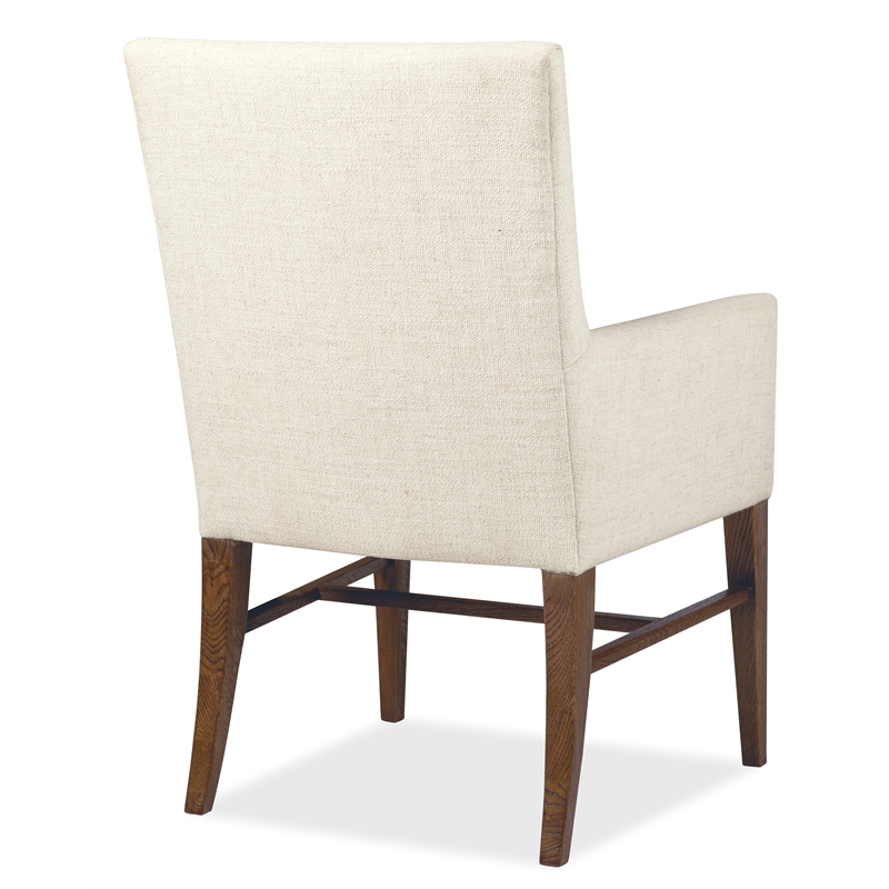Bowery Hill Upholstered Arm Chair in Beige with Rustic Wood Frame