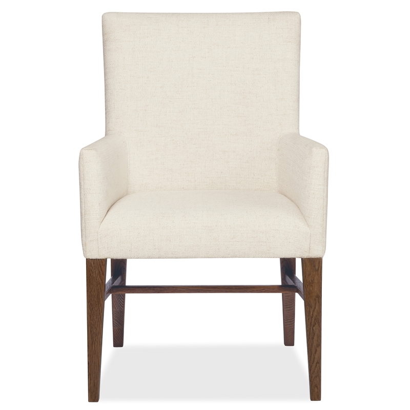 Bowery Hill Upholstered Arm Chair in Beige with Rustic Wood Frame