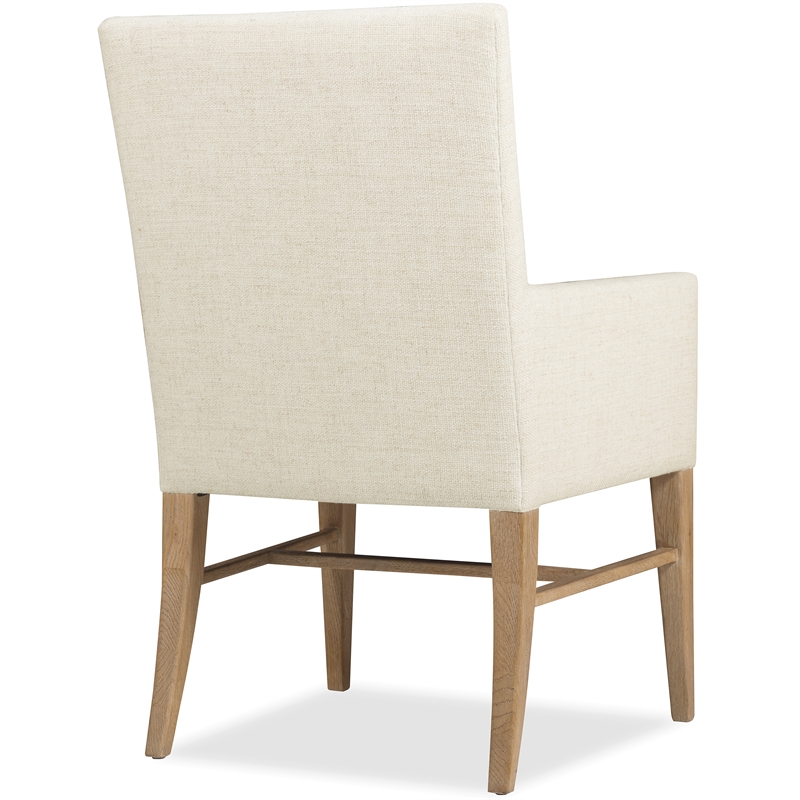 Bowery Hill Upholstered Dining Arm Chair in Beige with Oak Frame