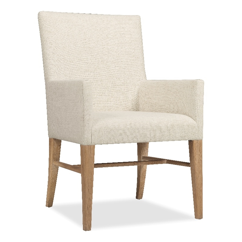 Bowery Hill Upholstered Dining Arm Chair in Beige with Oak Frame
