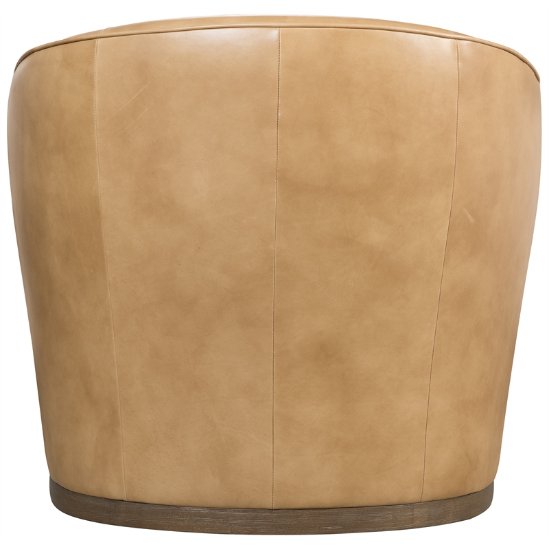 Bowery Hill Barrel-Back Swivel Chair in Brown Leather Finish