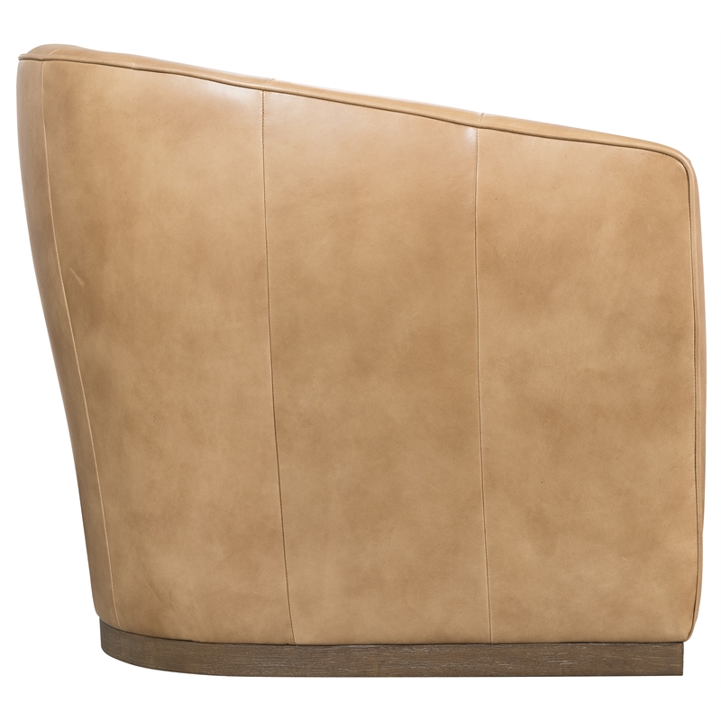 Bowery Hill Barrel-Back Swivel Chair in Brown Leather Finish