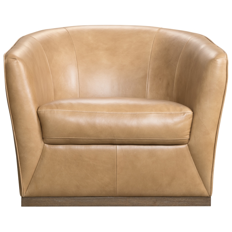 Bowery Hill Barrel-Back Swivel Chair in Brown Leather Finish