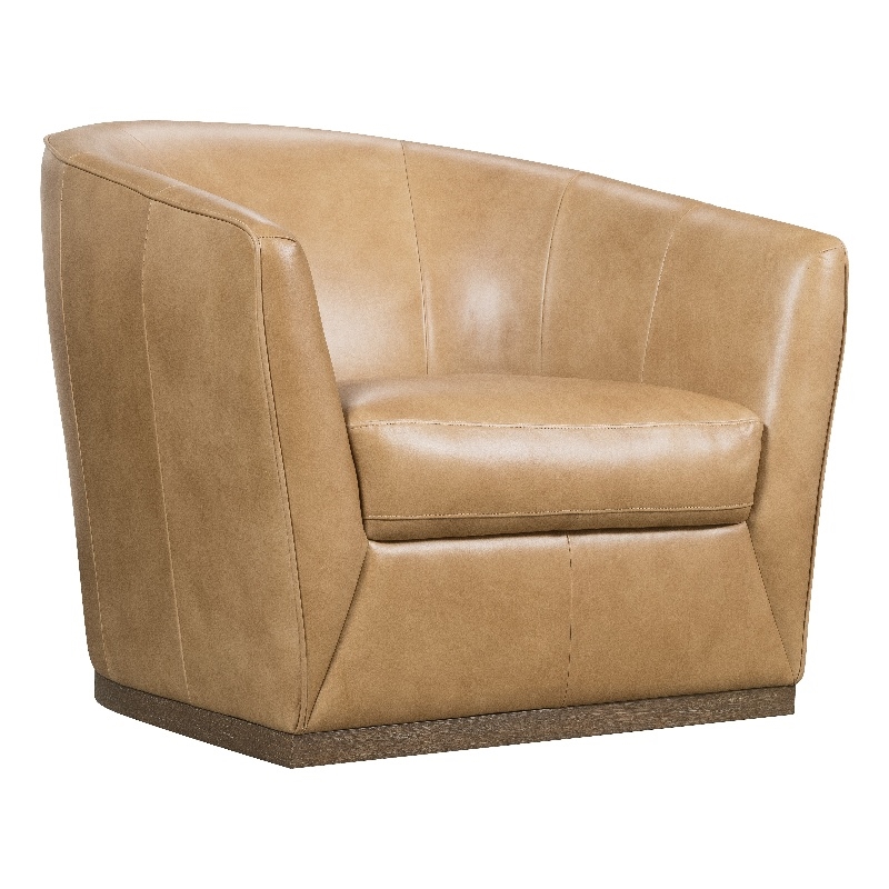 Bowery Hill Barrel-Back Swivel Chair in Brown Leather Finish