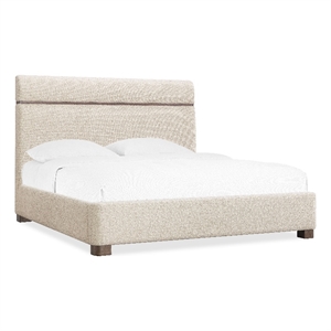 Bowery Hill Walnut-Framed Upholstered King Bed in Beige Fabric