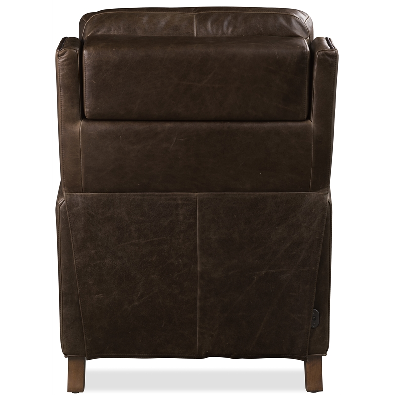 Bowery Hill Power Recliner with Pop-Up Headrest in Brown Leather