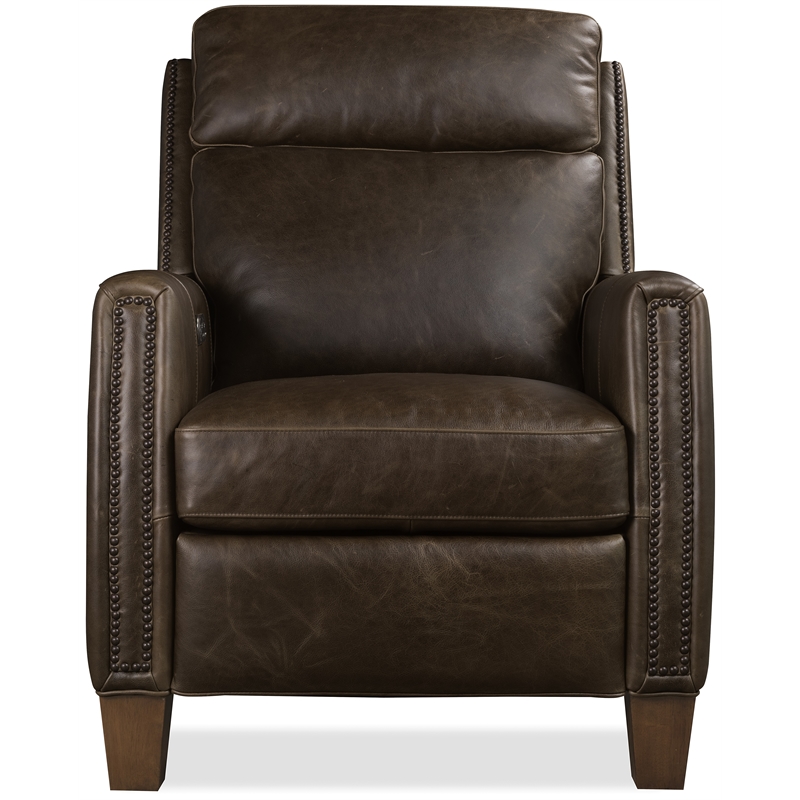 Bowery Hill Power Recliner with Pop-Up Headrest in Brown Leather