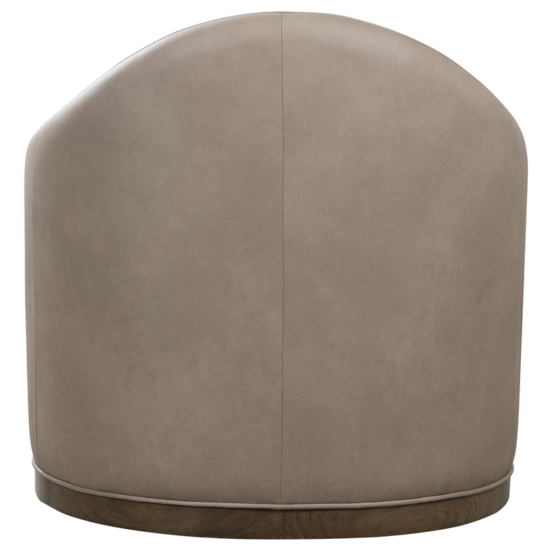 Bowery Hill Swivel Barrel Chair in Brown Leather with Wood Arms