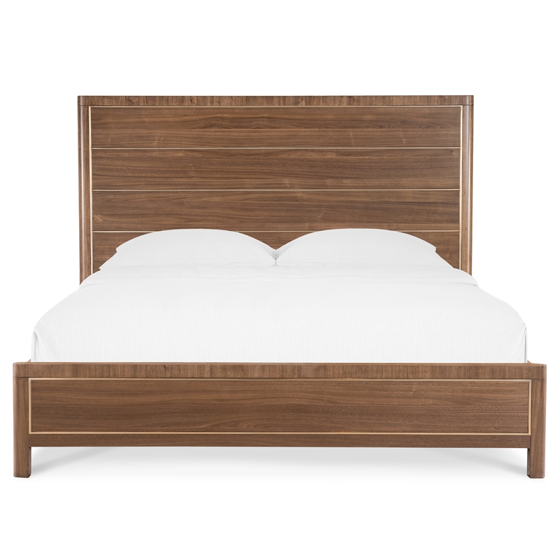Bowery Hill King Wood Panel Bed in Medium Wood with Bronze Trim