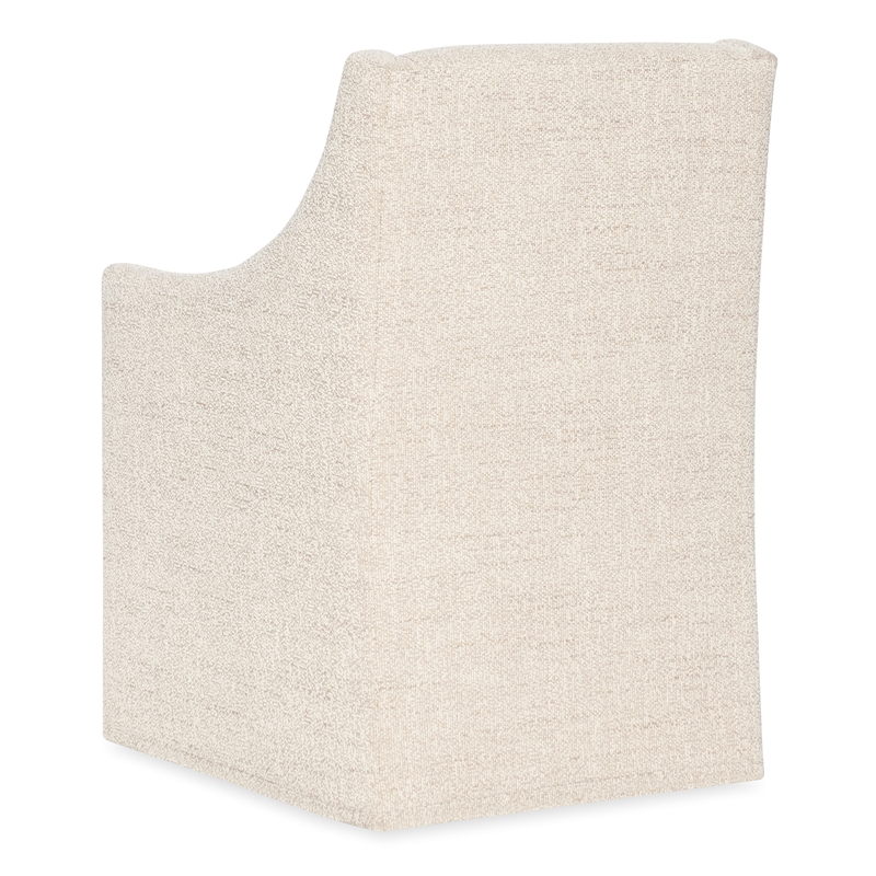Bowery Hill Castered Upholstered Dining Arm Chair in Beige Fabric