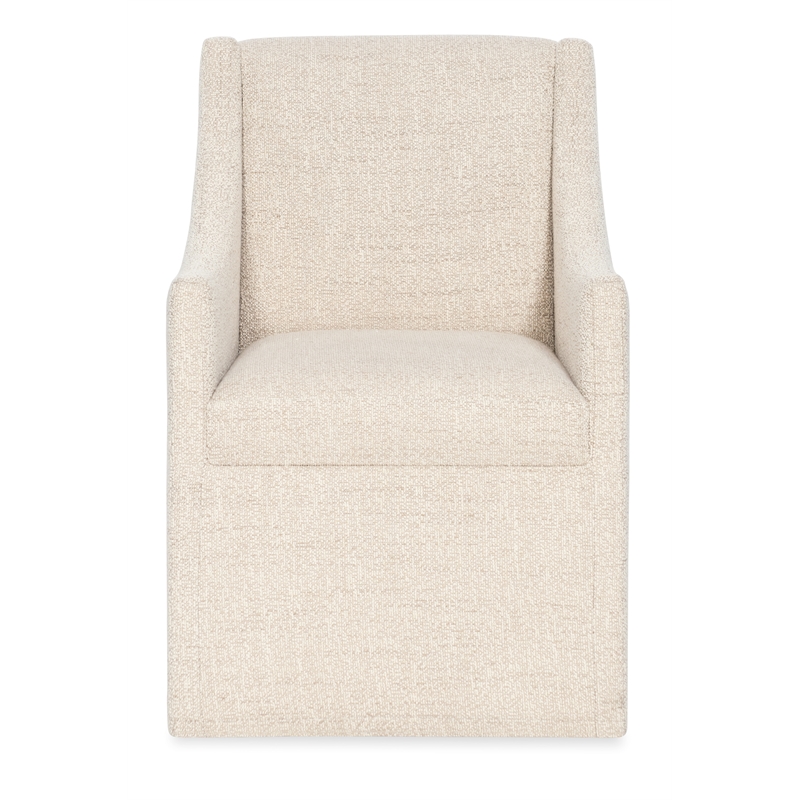 Bowery Hill Castered Upholstered Dining Arm Chair in Beige Fabric