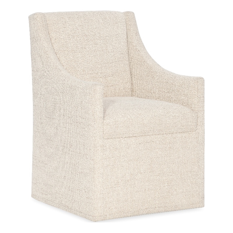 Bowery Hill Castered Upholstered Dining Arm Chair in Beige Fabric