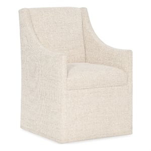 Bowery Hill Castered Upholstered Dining Arm Chair in Beige Fabric