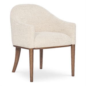 Bowery Hill Upholstered Dining Arm Chair in Beige with Wood Legs