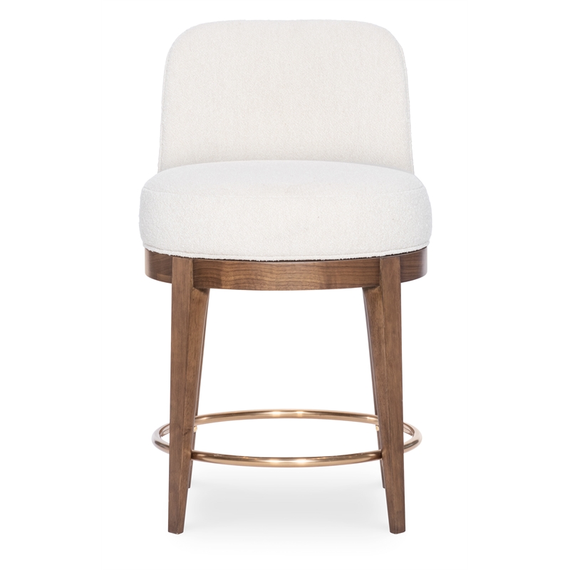 Bowery Hill Mixed-Material Swivel Counter Stool in Beige Fabric