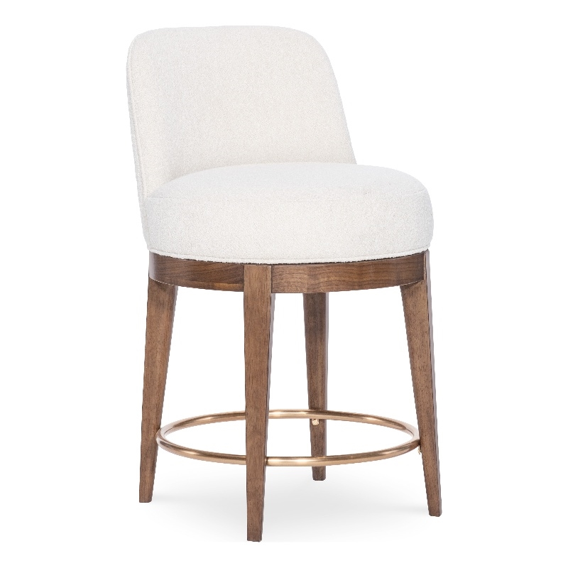 Bowery Hill Mixed-Material Swivel Counter Stool in Beige Fabric