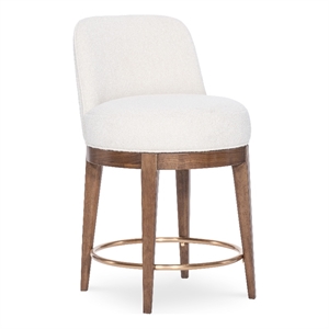 Bowery Hill Mixed-Material Swivel Counter Stool in Beige Fabric