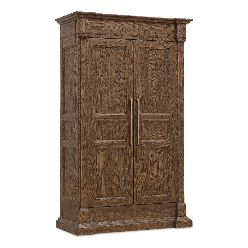 Bowery Hill Bar-Pull Wardrobe with Hidden Storage in Brown Wood