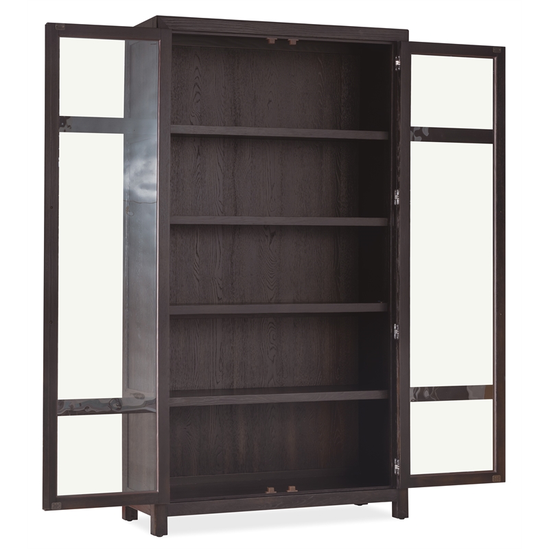 Bowery Hill French Door Display Cabinet with Seeded Glass in Black