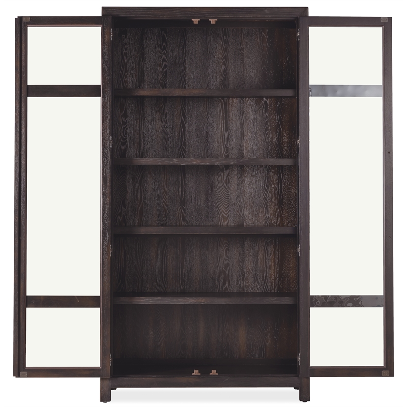 Bowery Hill French Door Display Cabinet with Seeded Glass in Black