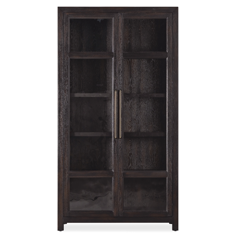 Bowery Hill French Door Display Cabinet with Seeded Glass in Black