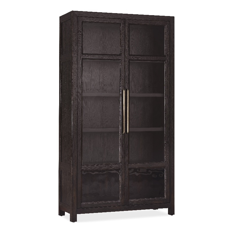 Bowery Hill French Door Display Cabinet with Seeded Glass in Black