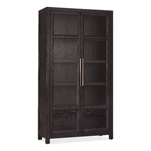 Bowery Hill French Door Display Cabinet with Seeded Glass in Black