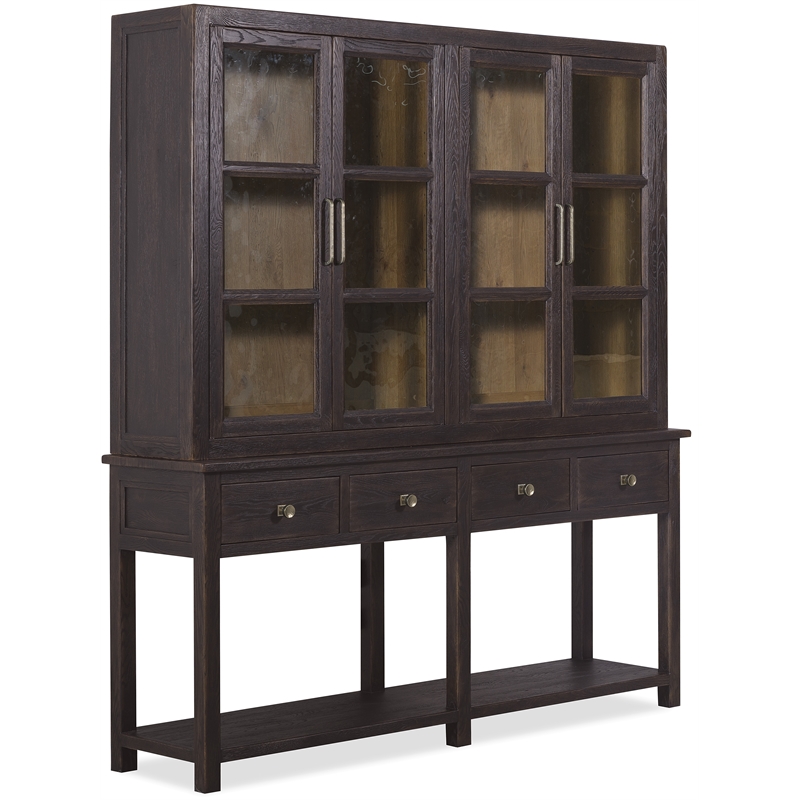 Bowery Hill Display Sideboard with Glass Doors in Black Wood